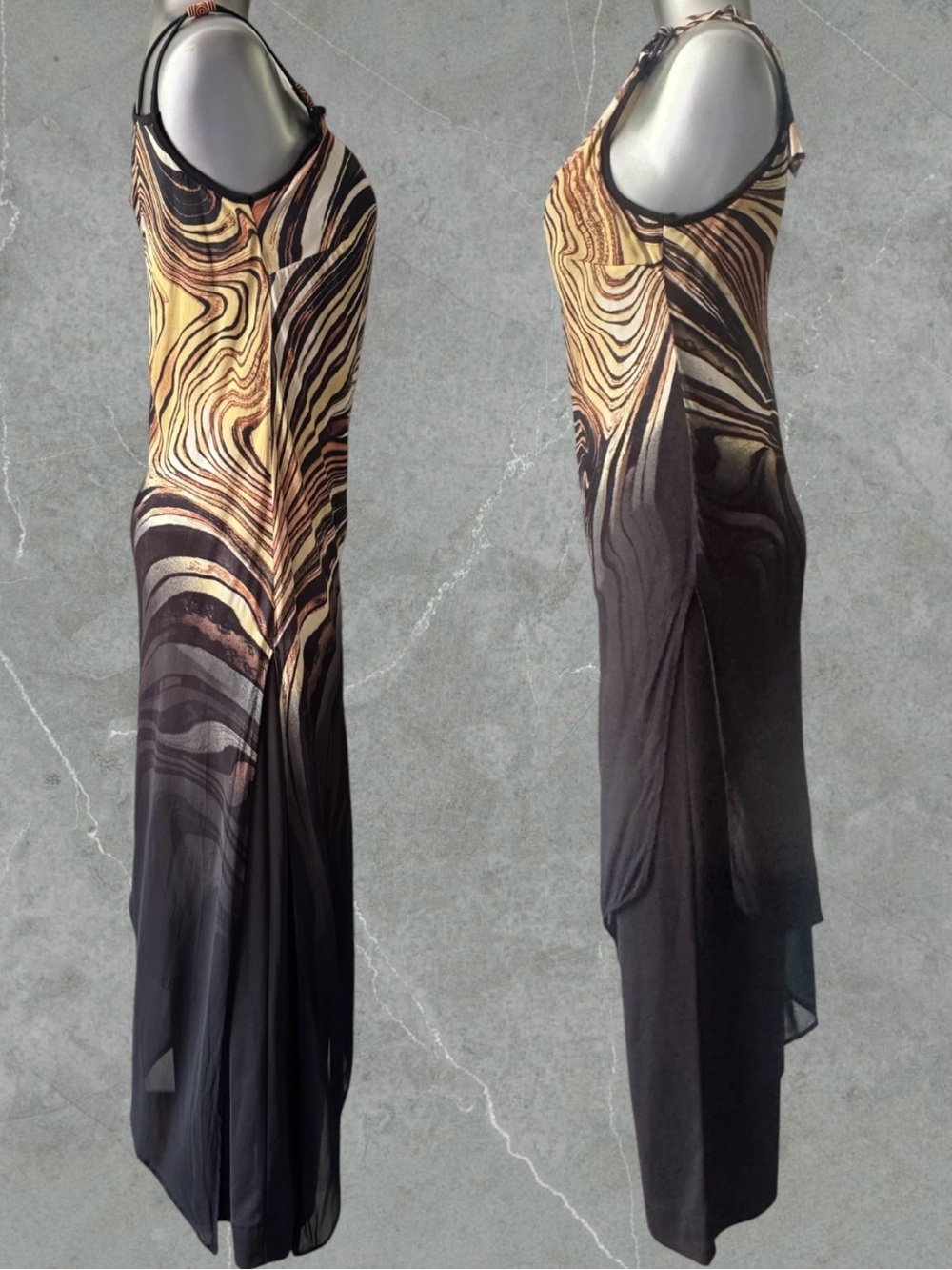 Frank Lyman Design One-Shoulder Swirl Print Jumpsuit in Gold and Black - Picture 6 of 15